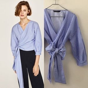 Zara blue stripped wrap top